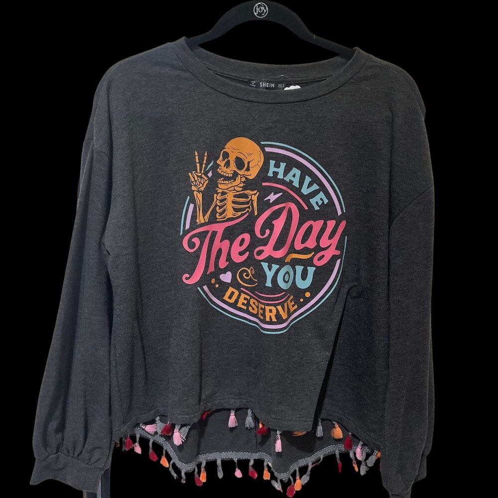 (Up)Cycled Shein Long-Sleeve Pullover Sweatshirt with Fringe